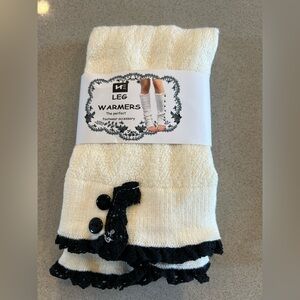 White Leg Warmers with Black Ruffle Accent
